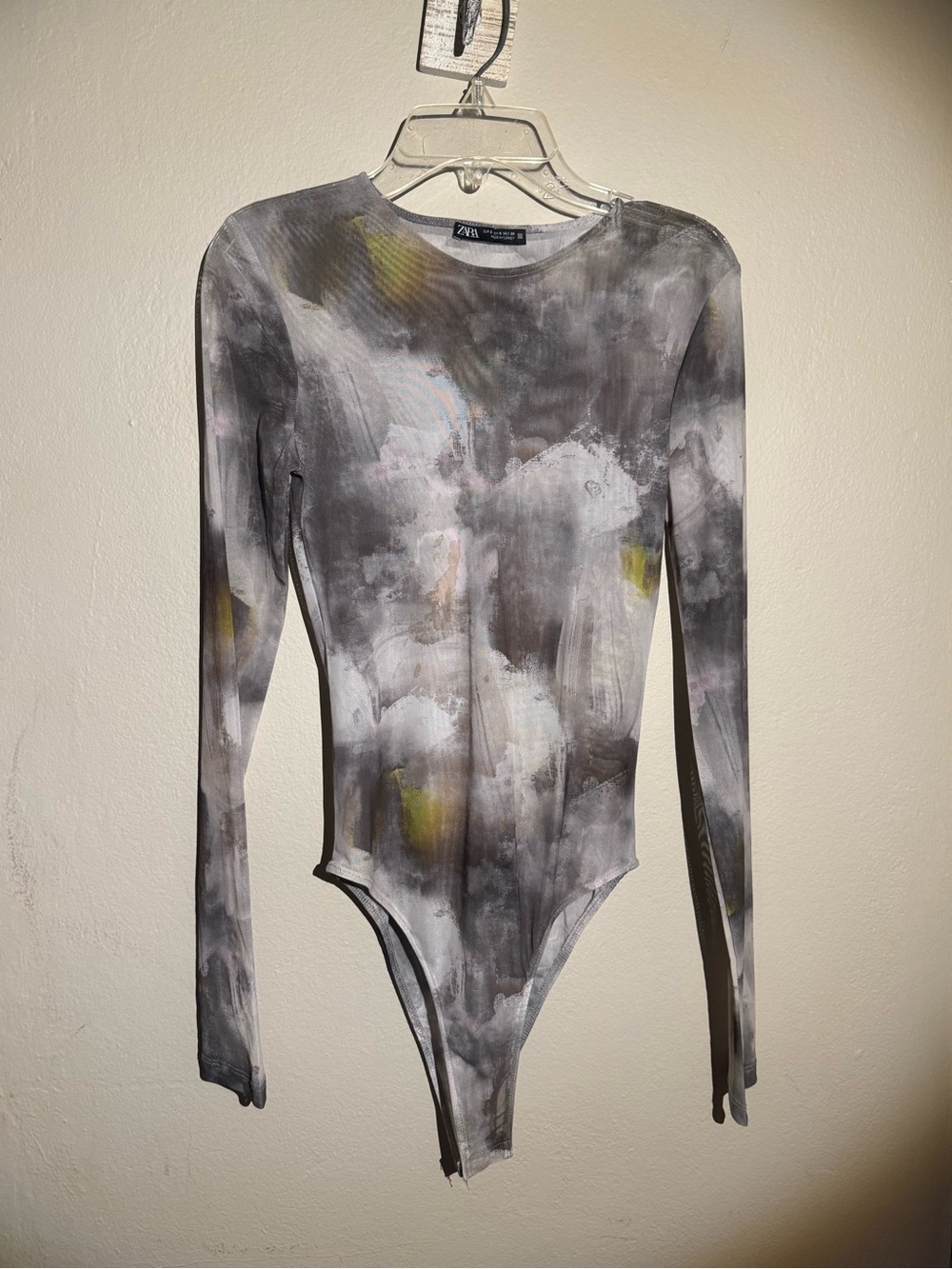 Zara Tie-Dye Long Sleeve Bodysuit in Gray and Yellow